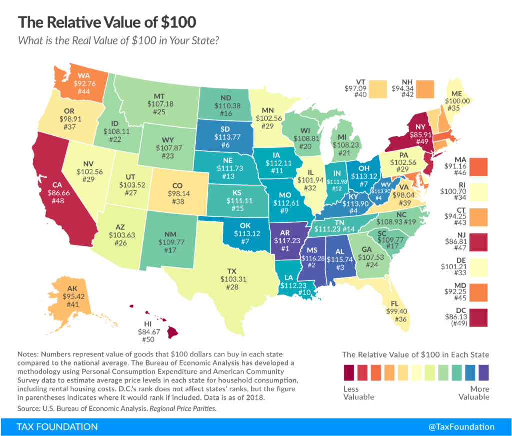 comparative purchasing power US map of the states. by Tax Foundation